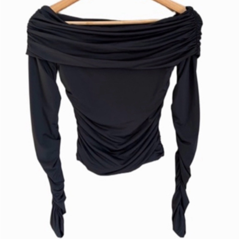 White Fox Midnight Express Ruched Off Shoulder Top Black XS